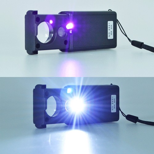 30X 60X Coin Jeweler Eye Loupe Magnifier Diamond Loop LED UV Light For collector