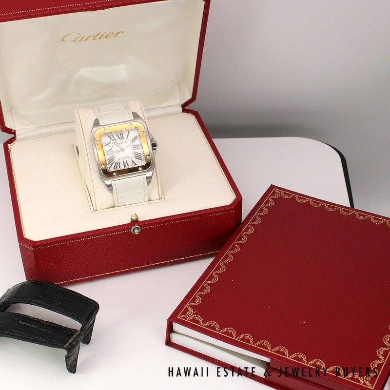Cartier Santos XL Two Toned Automatic Leather Strap Watch w/