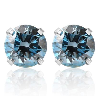 VS 1 1/10Ct Blue Diamond Studs in 14k White Gold Lab Grown
