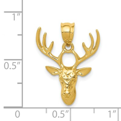 Pre-owned Superdealsforeverything Real 14kt Yellow Gold Polished Deer Head Pendant