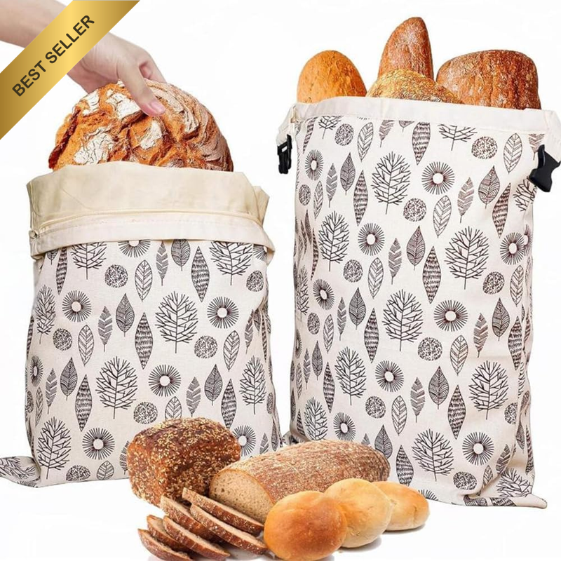 2 Pack Reusable Beeswax Bread Bags, 43 * 33 Cm Food Bags,Cotton Storage Containe