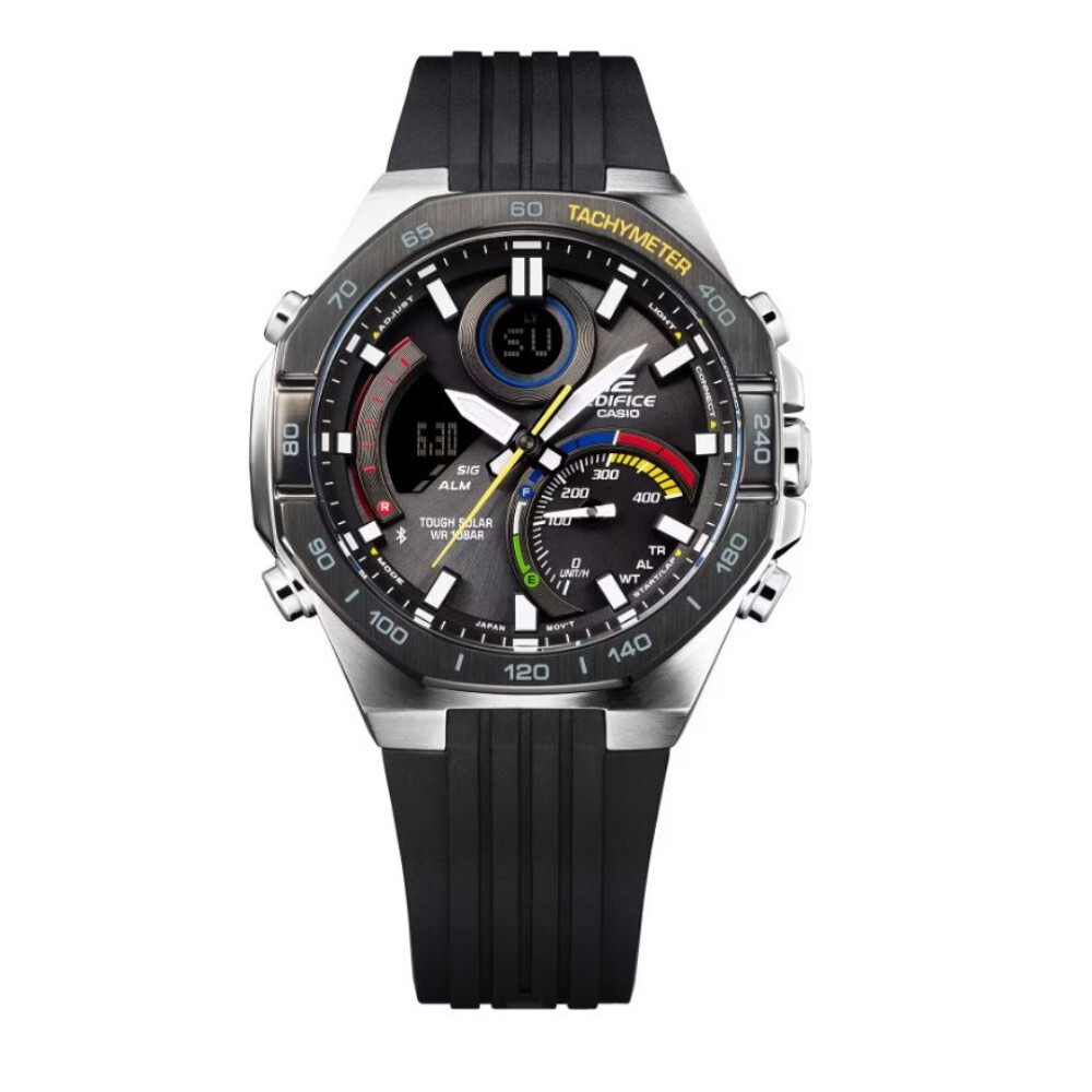 Pre-owned Casio Edifice Chronograph Black Dial Resin Strap Men Watch Ecb-950mp-1adf