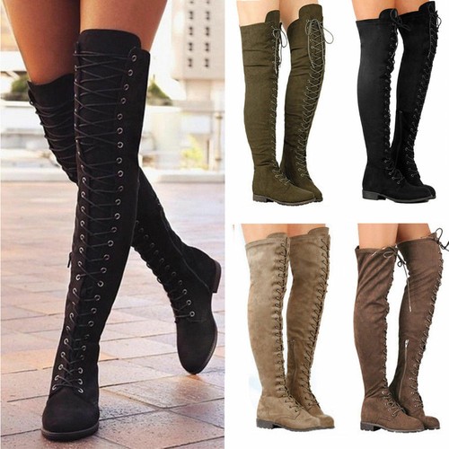 thigh high lace up boots no heel