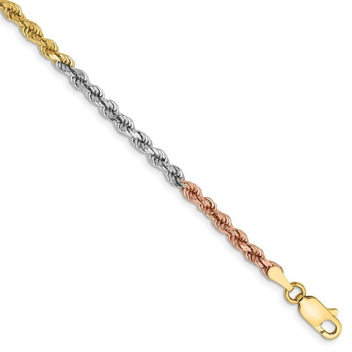 Pre-owned Roy Rose Jewelry 14k Tri-color Gold 2.9mm Diamond-cut Rope Chain Bracelet In Multi