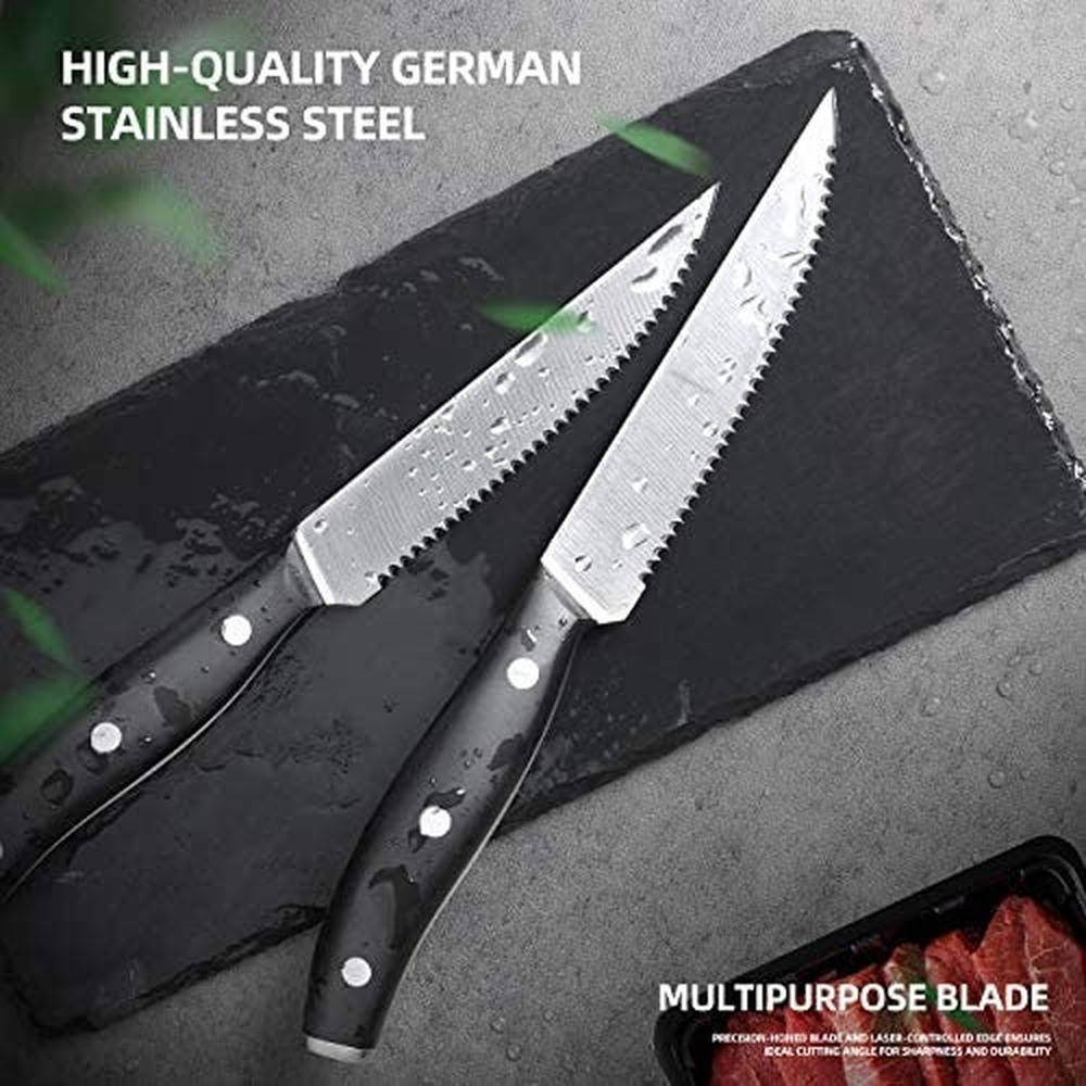 6Pcs Serrated Stainless Steel Steak Knives Set Kitchen Chef Cutlery Sharp Knives