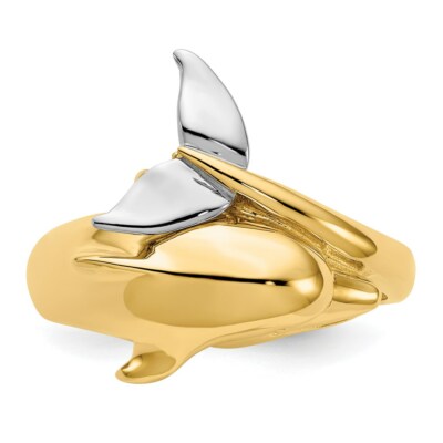 Pre-owned Superdealsforeverything Real 14kt Two-tone Polished Dolphin Ring S:7