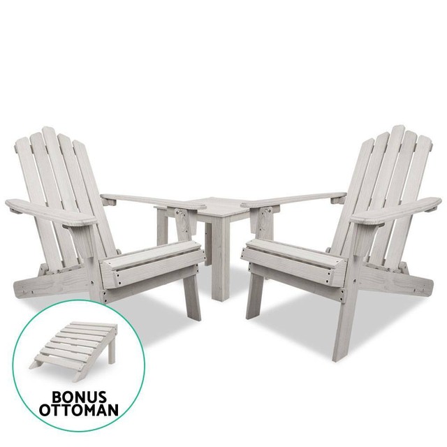 Gardeon Outdoor Setting Beach Chairs Table Wooden 