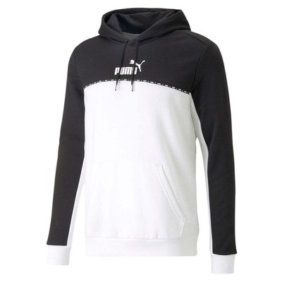

Puma Essentials Block Tape Pullover Hoodie Мужская черная повседневная спортивная верхняя одежда, Черный, Puma Essentials Block Tape Pullover Hoodie