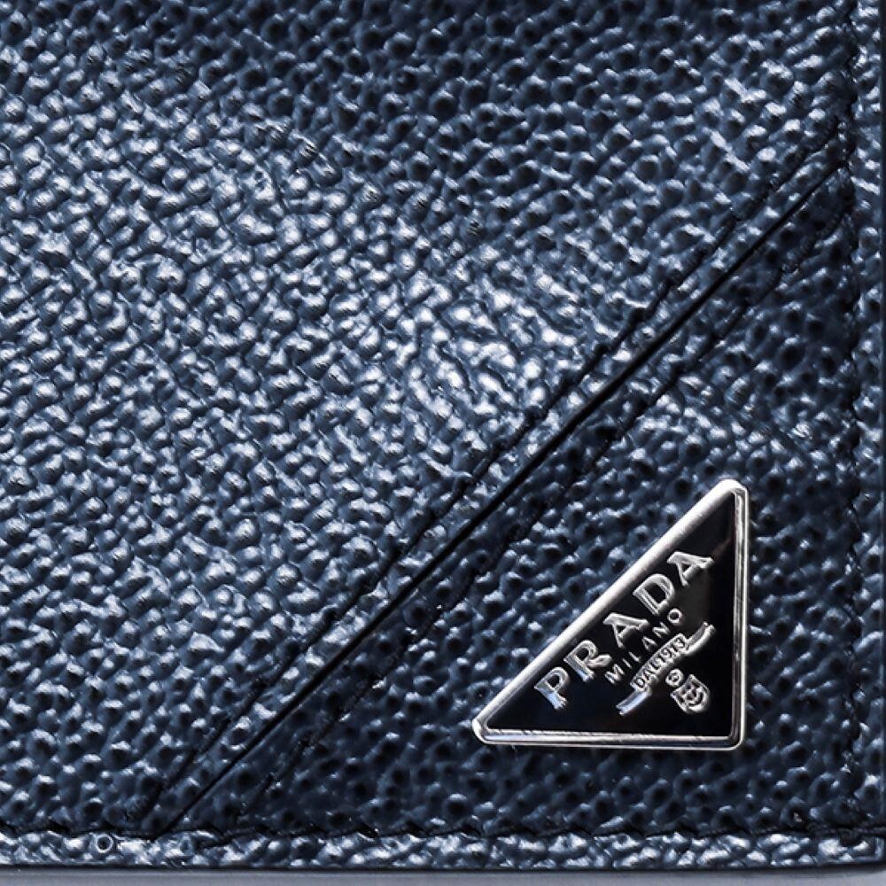 Pre-owned Prada Vitello Micro Grain Navy Triangle Logo Cardholder Wallet In Blue