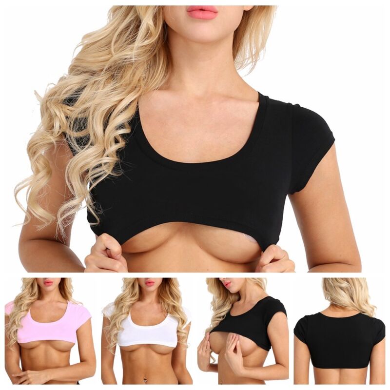 Sexy Women No Bra Cotton Short Sleeve Crop Top Pullover T Shirt Tee