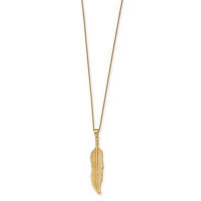 Pre-owned Diamond2deal 14k Yellow Gold Feather Pendant For Women 1.77g, L-42.15mm, W-8.4mm