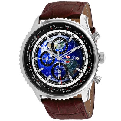 Pre-owned Seapro Mens Meridian World Timer Gmt Blue Dial Watch - Sp7131