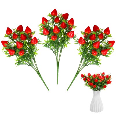  3 Pcs Artificial Strawberry Bouquet Flowers Simulation Simulated Decor