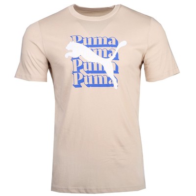 Многослойная футболка с круглым вырезом и коротким рукавом Puma с графическим рисунком Мужские повседневные топы бежевого цвета 67451