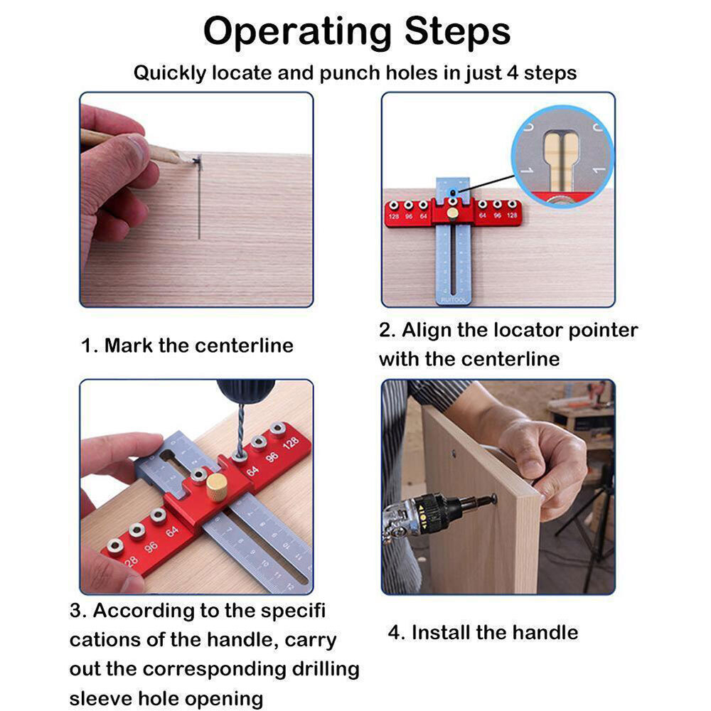 Door Hole Handle Punch Locator Cabinet Hardware Jig Positioner For Woodworking