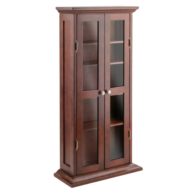 Walnut Finish Wooden Media Cabinet 5 Shelf CD DVD Storage To