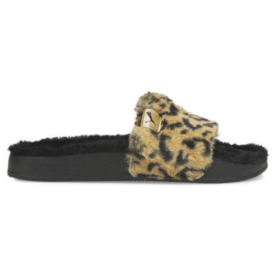 Женские повседневные сандалии Puma Leadcat 2.0 Fluff Safari Cheetah Slide черного цвета 3858040