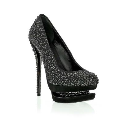 Pre-owned Gianni Renzi /gml Black Crystal Platform Pump