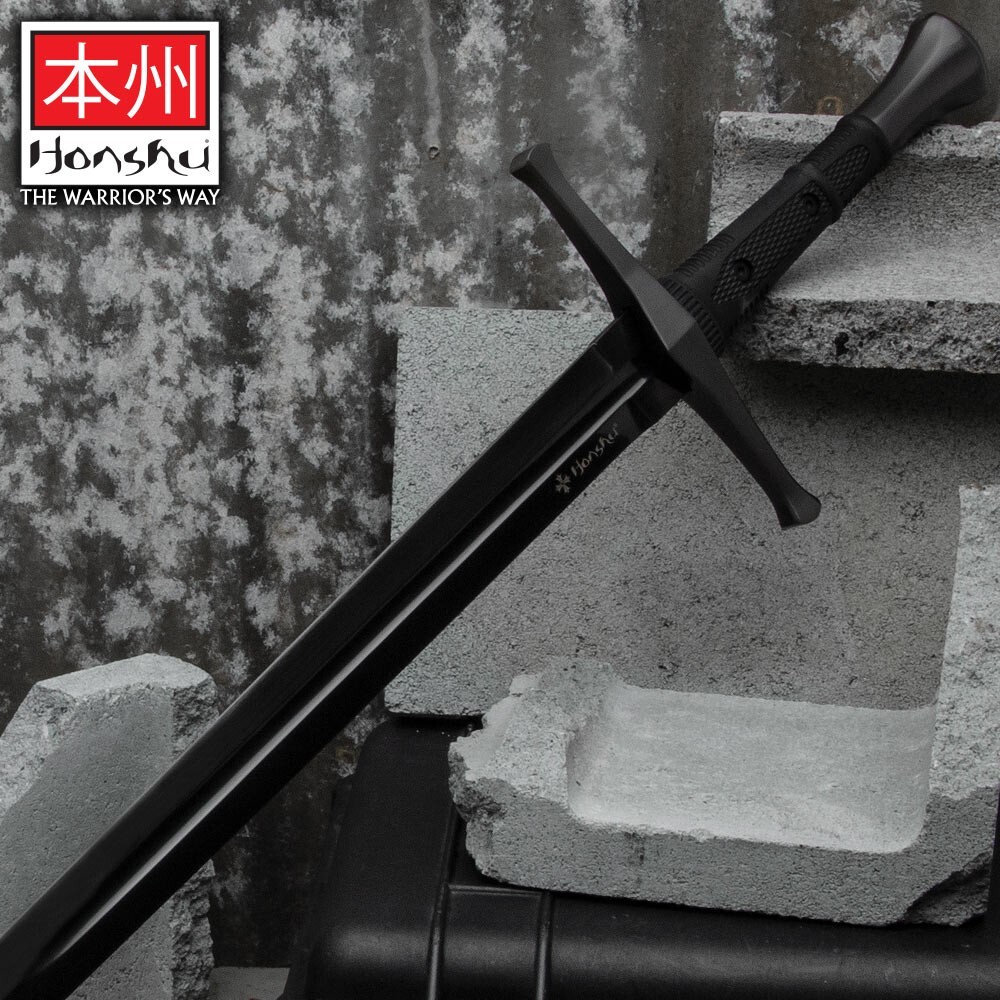 HONSHU Midnight Forge Broadsword & Scabbard, 43 1/2" Length, Leather Belt Hanger