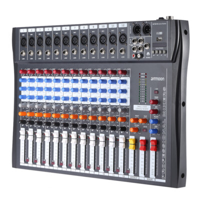 12 Kanal USB Mixer Live Studio Audio Mischpult Konsole 48V Phantomspeisung R7L9
