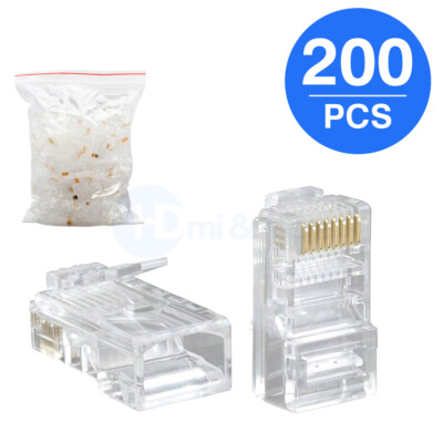 200 pcs RJ45 Modular Plug CAT5 CAT5E 8P8C Network Cable LAN Connector End Plug
