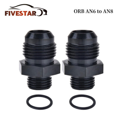 2PCS ORB-6 O-ring Boss AN6 6AN to AN8 8AN Male Adapter Fitting Black