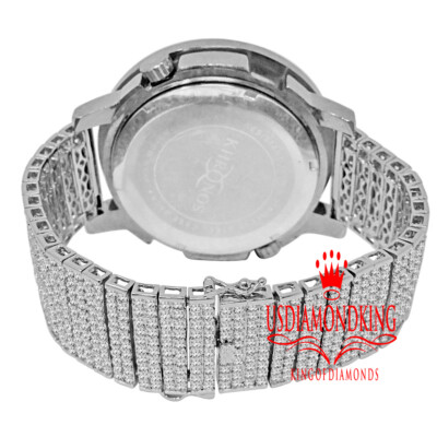 Pre-owned Khronos Steel Bezel 10 Row Custom Band 2 Time Zone  Watch White Gold Tone Diamond