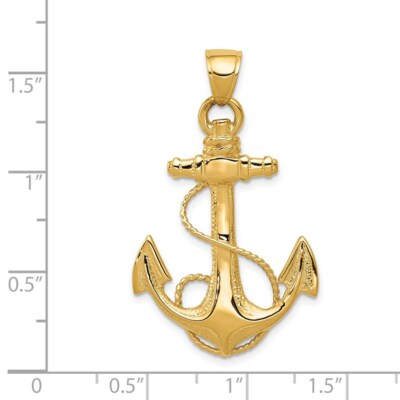Pre-owned Skyjewelers Real 14kt Yellow Gold 2-d Anchor With Rope Pendant