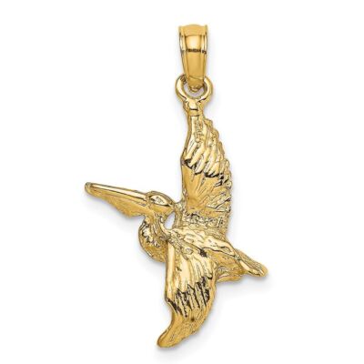 Pre-owned Diamond2deal 14k Yellow Gold 3-d Pelican Flying Charm Pendant For Womens