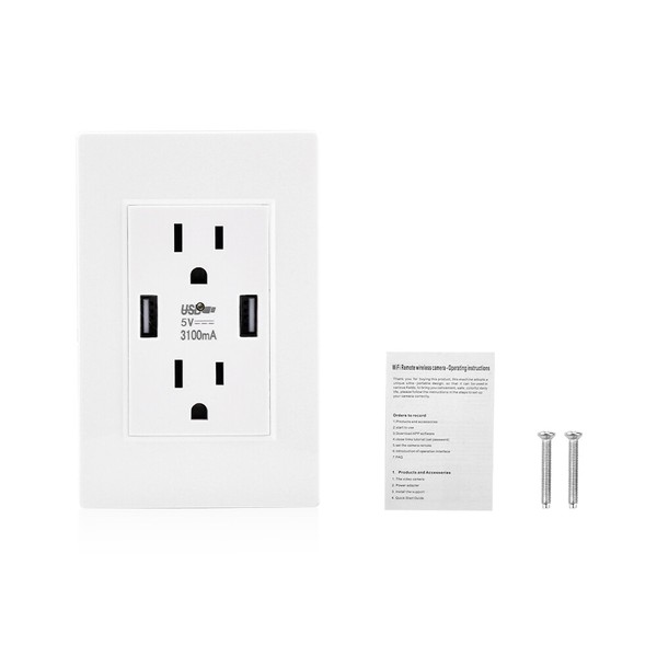 Wall outlet with USB ports and installation instructions.