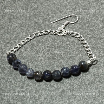 Ball Iolite Stone Sterling Silver Art Deco Dangling Mother Engagement Earrings