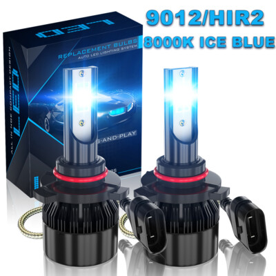 2-sides 9012 LED Headlight kit Hi Low Beam 8000K Super Bright High power Bulbs A