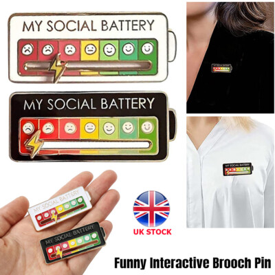 Metal My Social Battery Mood Brooch Pin Funny Interactive Enamel Badge Pins Gift