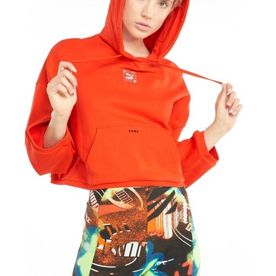 Puma Re.Gen Cropped Logo Pullover Hoodie Женская оранжевая повседневная верхняя одежда 531941-3