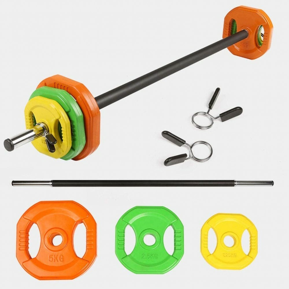 Set Bilanciere Con Dischi Colorati Pesi Da 20kg Allenamento Fitness Palestra dfh