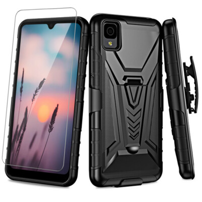 For TCL 30Z /30 LE Phone Case Holster Heavy Duty Belt Clip Cover +Tempered Glass