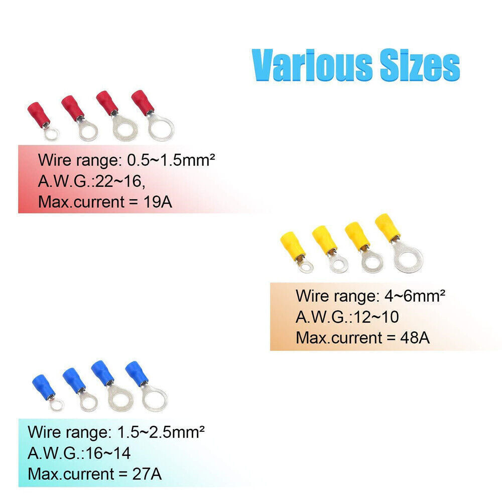 50-200PCS Insulated Ring Electrical Wire Connectors Splice Spade Crimp Terminals