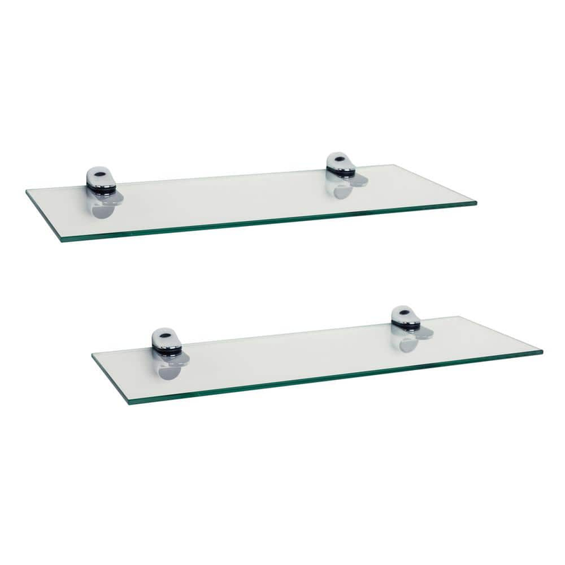 Tempered Glass Floating Shelves Wall Mounted 1 Tier Decorative Shelving 2 Set