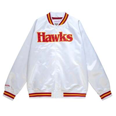 

Mitchell - Ness Легкая Атласная Куртка Мужские Белые Пальто Куртки Верхняя Одежда STJK, Белый, Mitchell - Ness Lightweight Satin Jacket