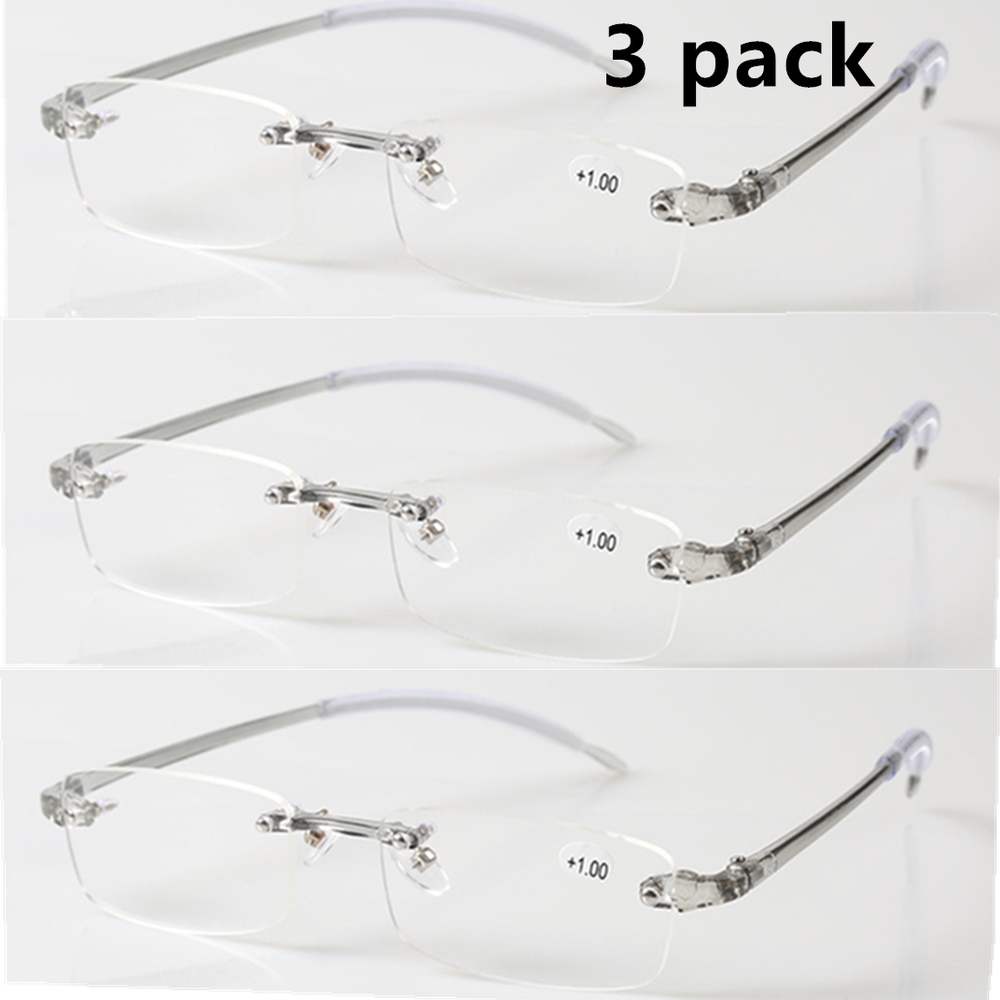 3 PACK TR90 Reading Glasses Elastic Rimless Flexible Eyeglasses 0.5- 4.0 Readers