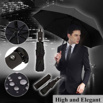 Automatic Black Umbrella Anti-UV Sun/Rain Windproof 3 Folding Compact Umbrella