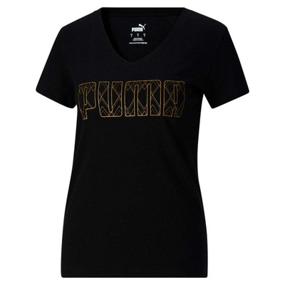 

Puma Deco Glam Fill Graphic Crew Neck Short Sleeve TShirt Womens Black Athletic, Черный