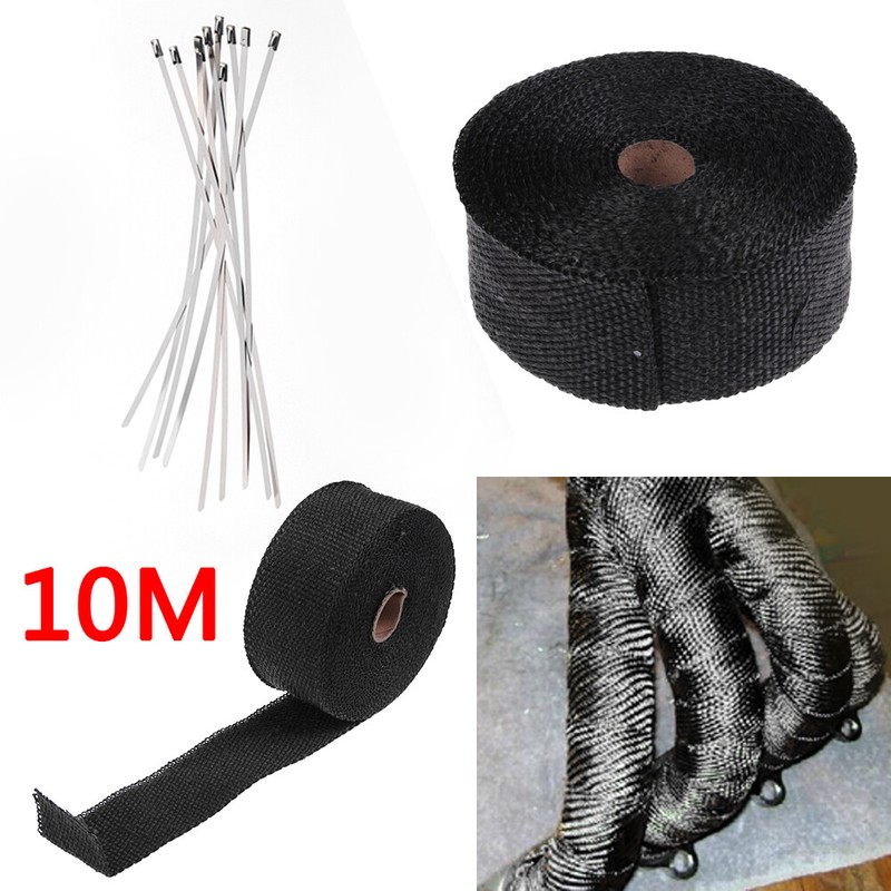 10m Hitzeschutzband Auspuff Band Wärmeschutzband + 10tlg Kabelbinder DE