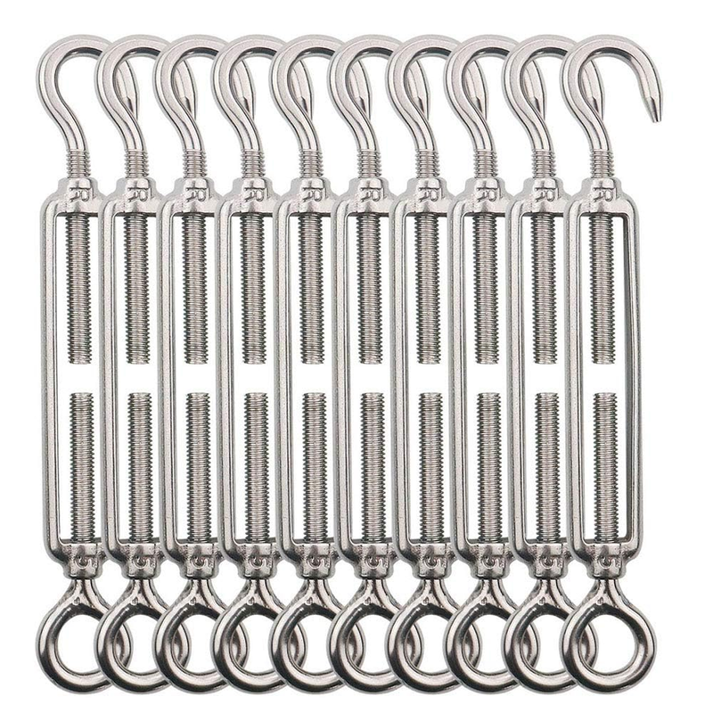 10 Pack M5 Turnbuckle Hook and Eye, 304 Stainless Steel Turnbuckle Wire Tensione