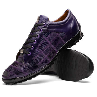 NEW Marco Di Milano Exotic Dress Sneaker Shoe Genuine Lizard Leather Bari Purple