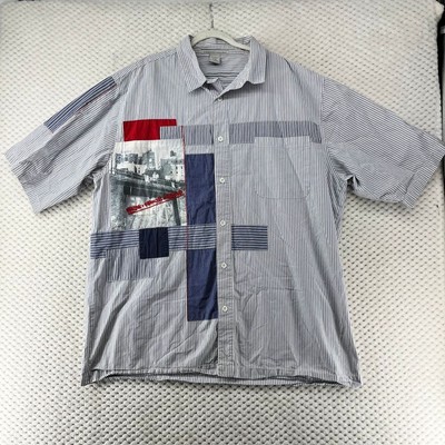 Marithe Francois Girbaud Striped ButtonUp Shirt Graphic Patchwork Streetwear XXL