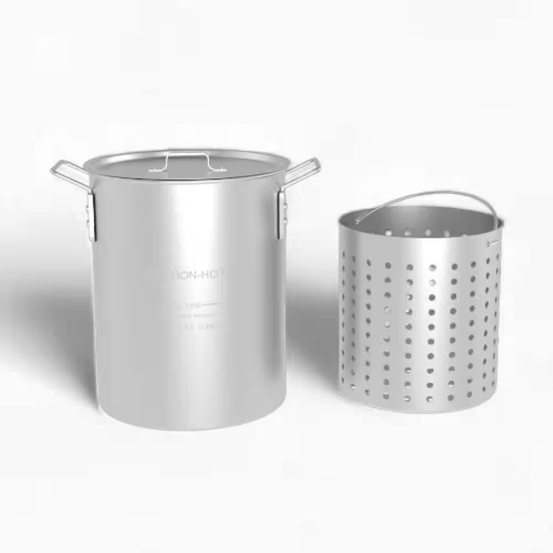 GasOne Aluminum Stock Pot 30qt Cooking Pot with Strainer Basket Lid Fry Seafood