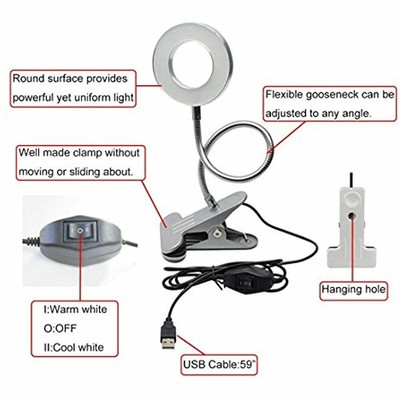 W-LITE 6W LED Clip On Reading Light, Book With USB Port For Bed Headborad Desk 2