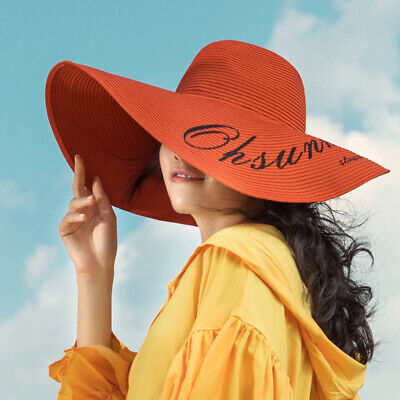 OHYOGA Women Double Sided Bucket Hat Wide Brim Floppy Beach Sun Cap Orange