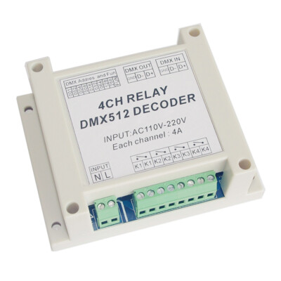 AC110-220V 4-Channel DMX512 Relay Switch DMX Relay Controller W/ Case For Lamp